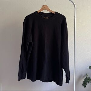 Black Waffle Knit Long Sleeve Men's Shirt